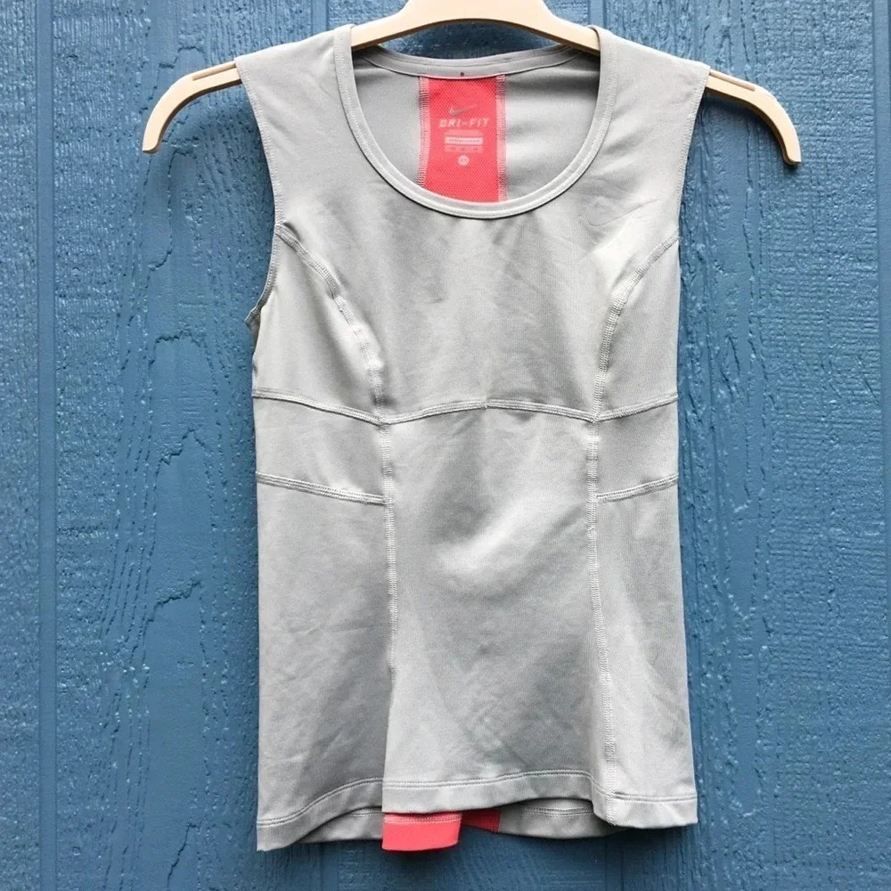 Nike Power Tank Top Stripe Grey Shirt Athletic Work Out Shirt XS v6x